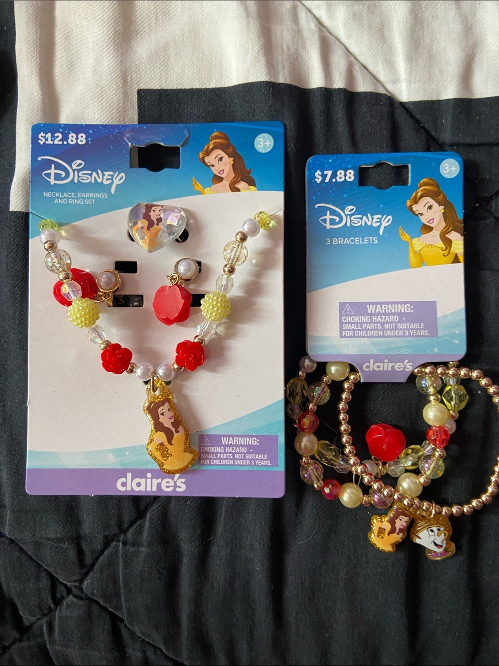Claire's Disney Belle Necklace & Bracelet Set - Red, Gold, White